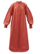 Matchesfashion.com Roksanda - Adela Balloon-sleeve Cotton-poplin Dress - Womens - Light Red