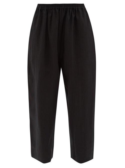 Eskandar - Cropped Linen-voile Trousers - Womens - Black