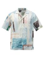 Matchesfashion.com Commas - Cuban-collar Piscine-print Silk-blend Shirt - Mens - Blue Multi