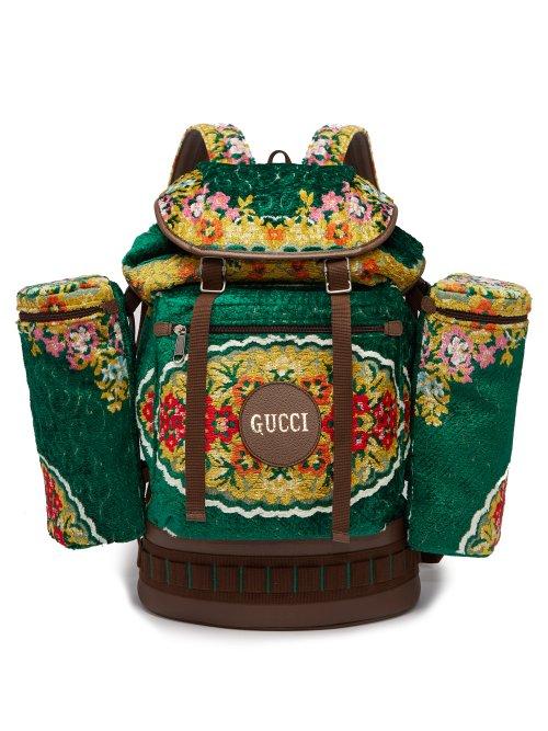 Matchesfashion.com Gucci - Alpina Floral Velvet Backpack - Womens - Green Multi