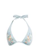 Matchesfashion.com Stella Mccartney - Floral Embroidered Halterneck Bikini Top - Womens - Light Blue
