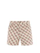 Matchesfashion.com Gucci - Gg Logo Print High Rise Cotton Twill Shorts - Mens - White Multi