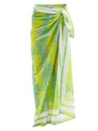 Ladies Beachwear Ganni - Abstract-print Voile Sarong - Womens - Green Multi