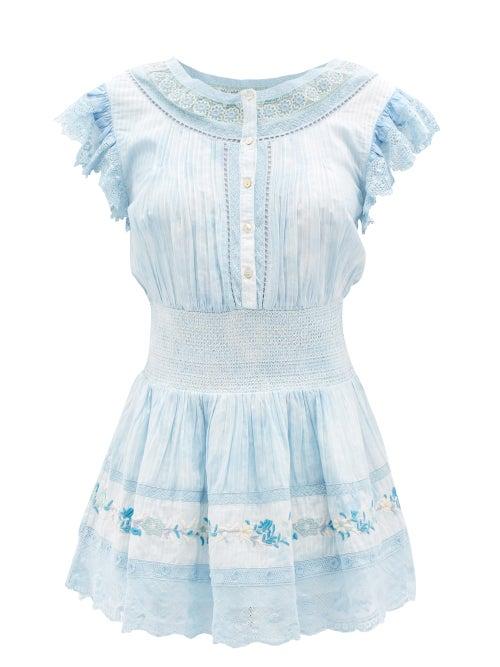 Loveshackfancy - Fontana Floral-embroidered Cotton-voile Mini Dress - Womens - Aqua