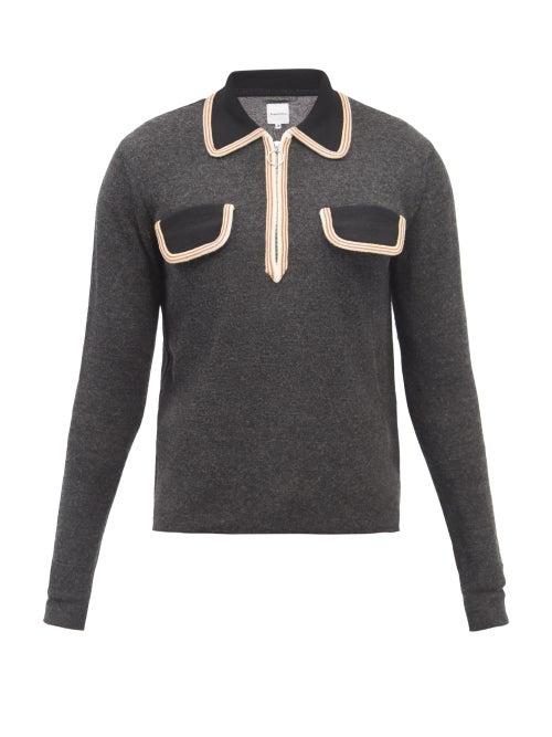 Sasquatchfabrix - Stripe-trim Zip-neck Polo Shirt - Mens - Black