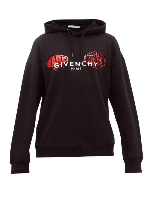 Matchesfashion.com Givenchy - Rare Spirit Logo Print Cotton Hooded Sweatshirt - Mens - Black