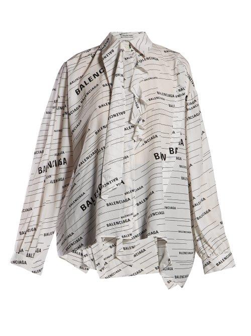 Matchesfashion.com Balenciaga - Striped Logo Print Blouse - Womens - White Multi