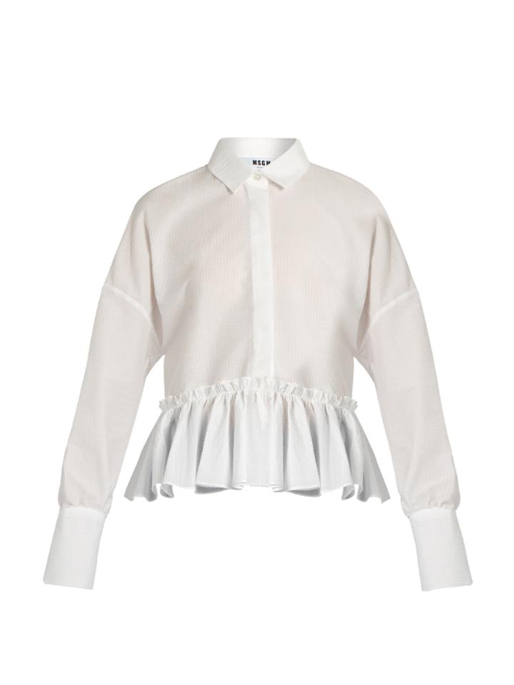 Msgm Ruffled-hem Seersucker Shirt