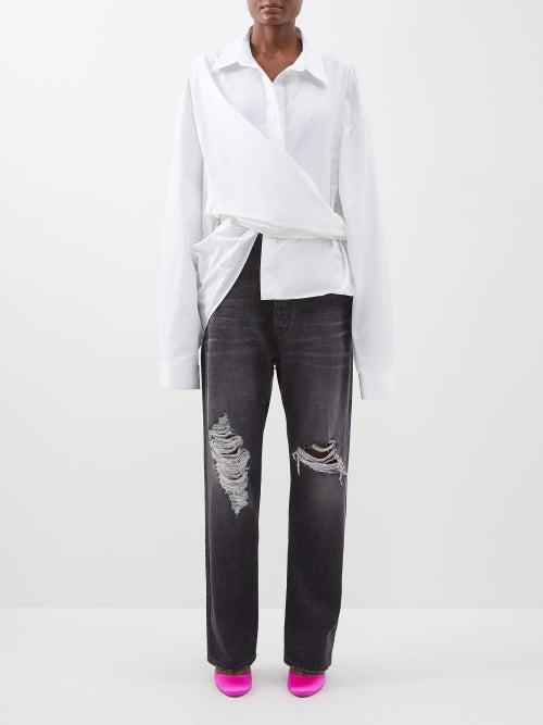 Balenciaga - Wrap-effect Cotton-polin Shirt - Womens - White