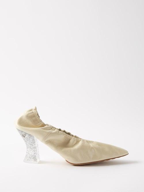 Bottega Veneta - Almond Crushed-leather Pumps - Womens - Beige