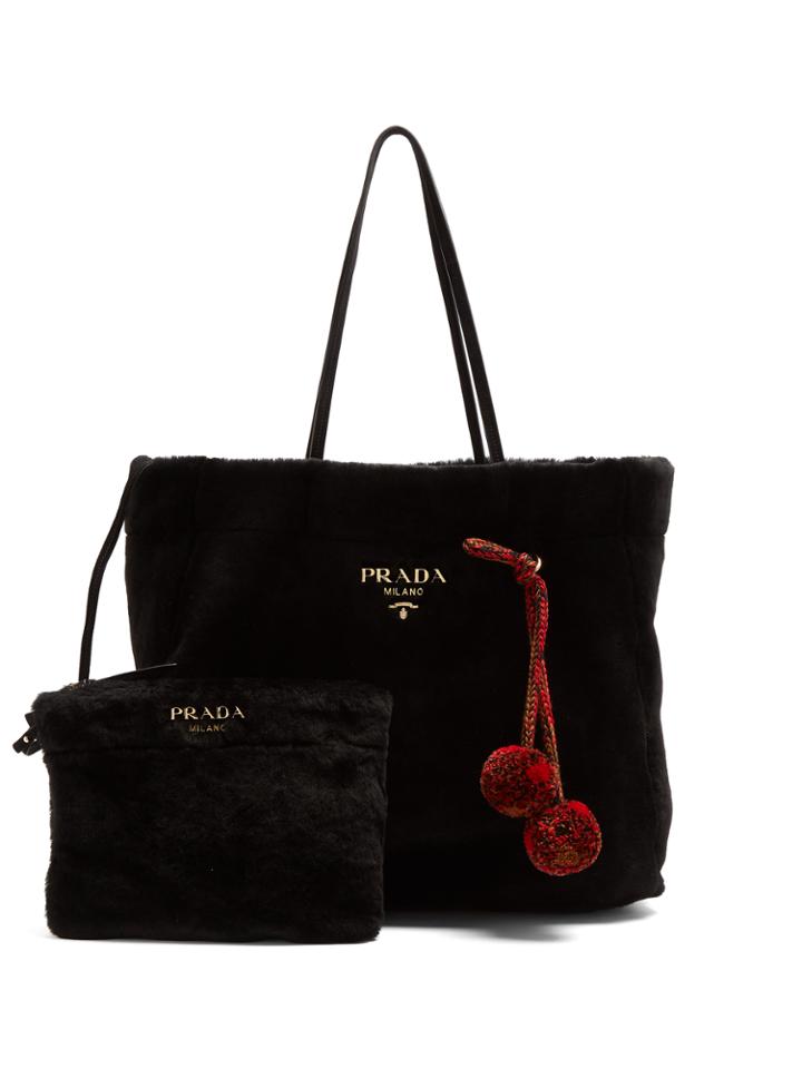 Prada Pompom-embellished Shearling Tote