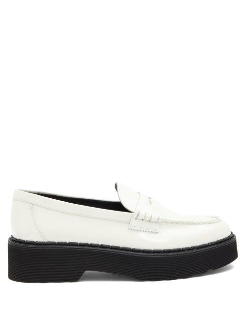 Matchesfashion.com Tod's - Flatform Patent-leather Penny Loafers - Womens - White