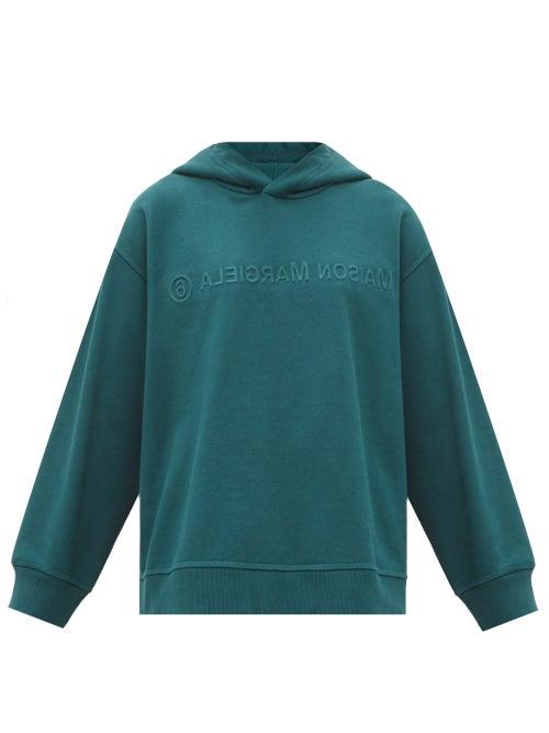 Matchesfashion.com Mm6 Maison Margiela - Embossed-logo Cotton-jersey Hooded Sweatshirt - Womens - Dark Green