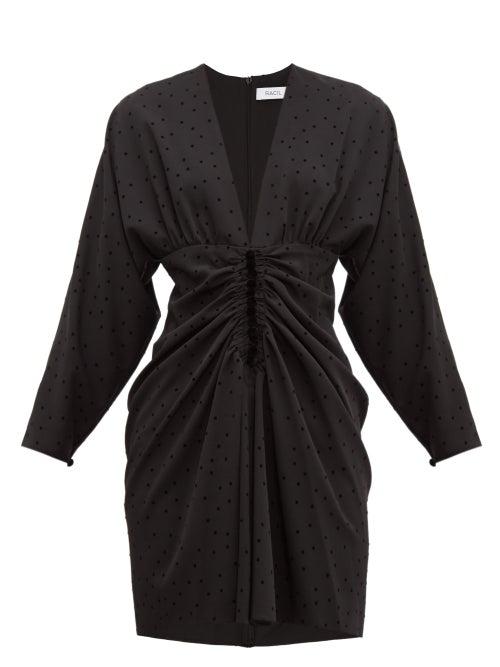 Matchesfashion.com Racil - Carolina Ruched Polka Dot Mini Dress - Womens - Black