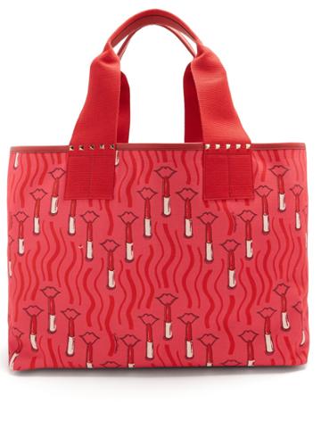 Valentino Lipstick-print Canvas Tote Bag
