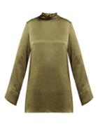 Matchesfashion.com Worme - The High Neck Silk Satin Shift Dress - Womens - Khaki
