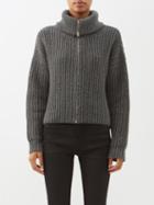 Frame - Ribbed-knit Merino-wool Roll-neck Zip Cardigan - Womens - Dark Grey