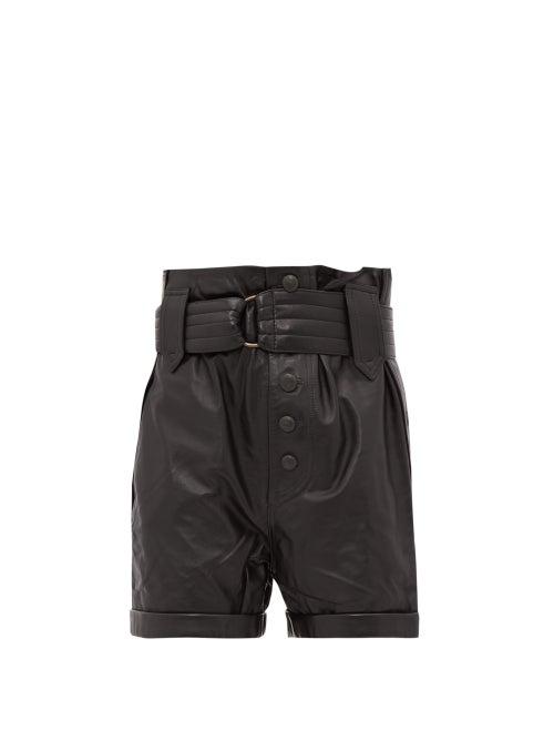 Matchesfashion.com Dundas - Buttoned High Rise Leather Shorts - Womens - Black