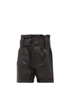 Matchesfashion.com Dundas - Buttoned High Rise Leather Shorts - Womens - Black