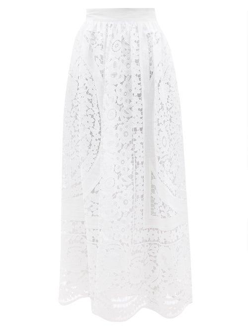 Dolce & Gabbana - Floral-guipure Flax-blend Maxi Skirt - Womens - White