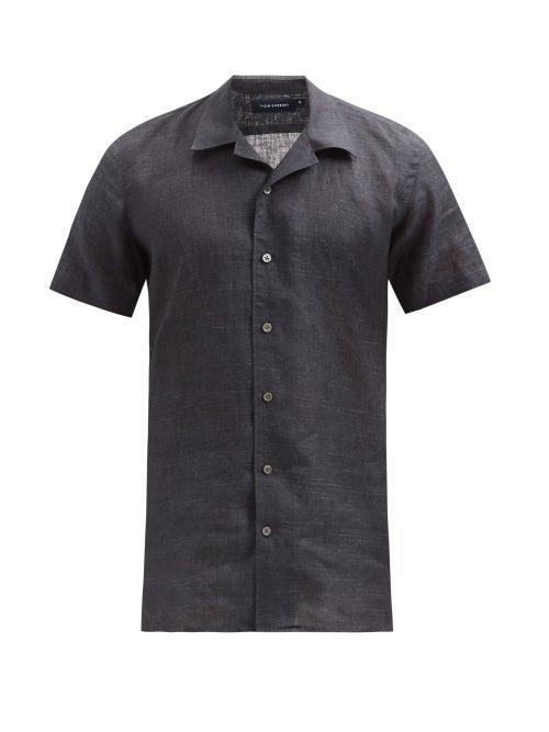 Mens Rtw Thom Sweeney - Cuban-collar Linen Shirt - Mens - Dark Grey