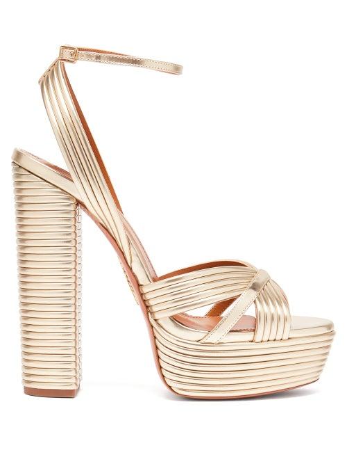 Matchesfashion.com Aquazzura - Sundance 140 Metallic-leather Platform Sandals - Womens - Gold