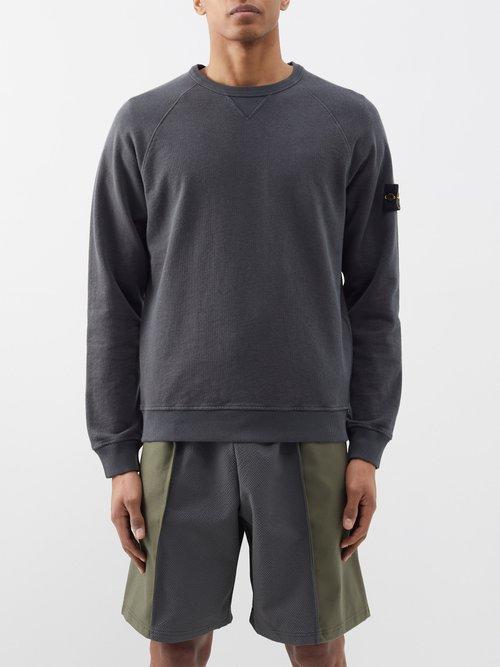 Stone Island - Logo-patch Crew-neck Cotton-jersey Sweatshirt - Mens - Charcoal