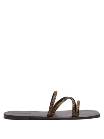 Matchesfashion.com A.emery - Riley Snake Print Leather Slides - Womens - Brown