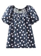Matchesfashion.com Lee Mathews - Bea Puff-sleeve Polka-dot Cotton Top - Womens - Navy Print