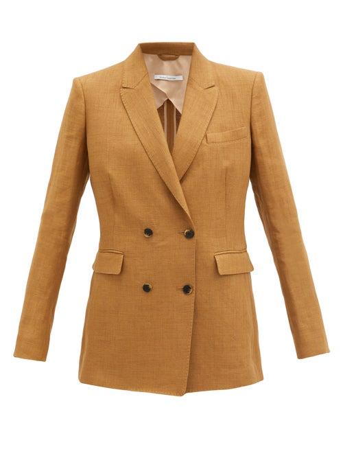 Matchesfashion.com Another Tomorrow - Double-breasted Linen-blend Twill Jacket - Womens - Brown