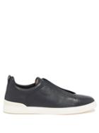 Ermenegildo Zegna - Logo-debossed Leather Trainers - Mens - Navy