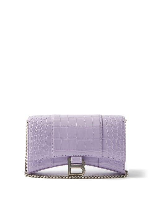 Balenciaga - Hourglass Crocodile-effect Leather Cross-body Bag - Womens - Light Purple