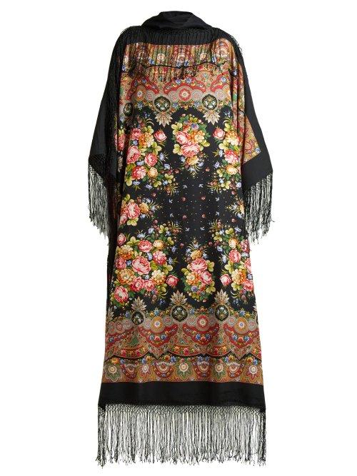 Matchesfashion.com Vetements - Floral Print Hooded Wool Scarf Dress - Womens - Black Multi