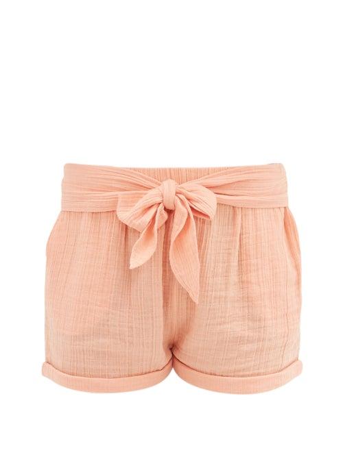 Matchesfashion.com Anaak - Maithili Tie-front Cotton-muslin Shorts - Womens - Dark Pink