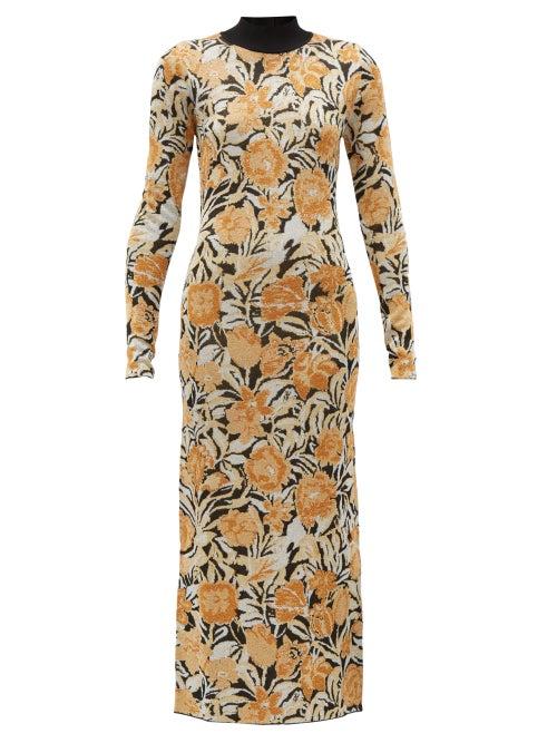 Matchesfashion.com Paco Rabanne - Floral-jacquard Lurex And Jersey Maxi Dress - Womens - Silver Gold