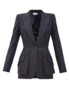 Matchesfashion.com Alexander Mcqueen - Peplum Pinstriped Wool Jacket - Womens - Navy