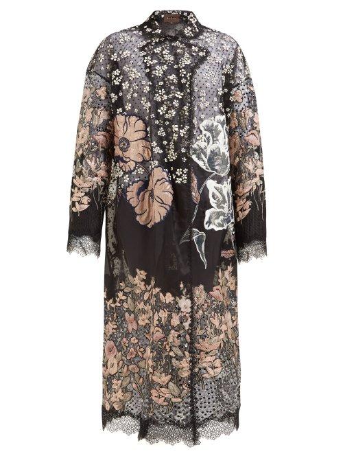 Matchesfashion.com Biyan - Runette Floral Embroidered Tulle Lam Coat - Womens - Black Multi