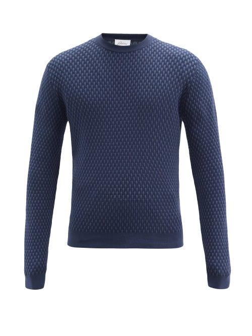 Matchesfashion.com Brioni - Basket-weave Cotton-blend Sweater - Mens - Navy