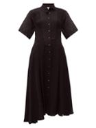 Matchesfashion.com Loewe - Feather Jacquard Asymmetric Satin Midi Dress - Womens - Black