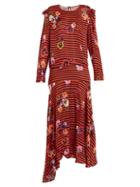 Matchesfashion.com Preen Line - Aaliyah Pansy Print And Striped Crepe Dress - Womens - Red Multi