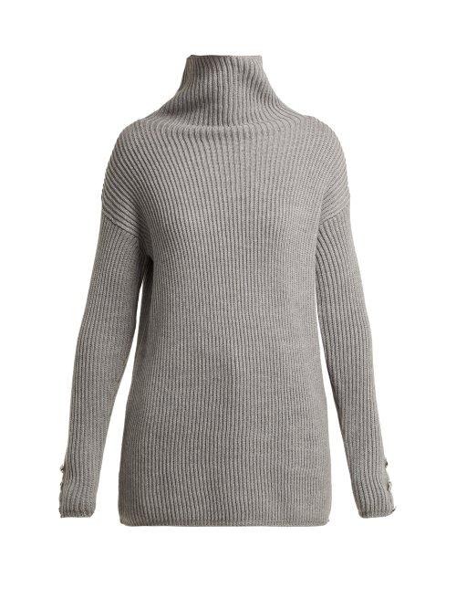 Matchesfashion.com Max Mara - Roll Neck Ribbed Knit Wool Sweater - Womens - Grey