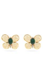 Matchesfashion.com Begum Khan - Magic Butterfly 24kt Gold-plated Clip Earrings - Womens - Green Gold