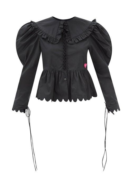 Horror Vacui - Lisi Puff-sleeve Cotton-poplin Blouse - Womens - Black