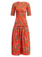 Matchesfashion.com Rhode - Zola Shirred Floral Print Poplin Dress - Womens - Red Print