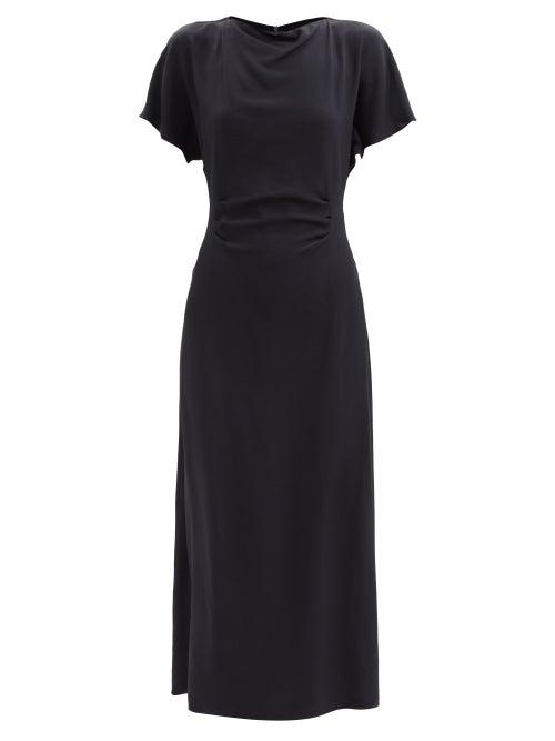Raey - Tuck Waist Silk Dress - Womens - Black