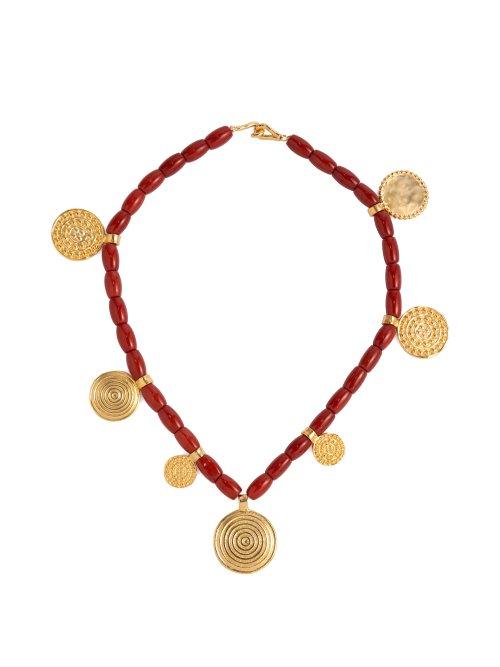 Matchesfashion.com Joelle Kharrat - Moneta Coral And Gold Plated Choker - Womens - Pink