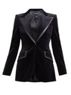 Matchesfashion.com Dolce & Gabbana - Satin Trimmed Single Breasted Velvet Blazer - Womens - Black