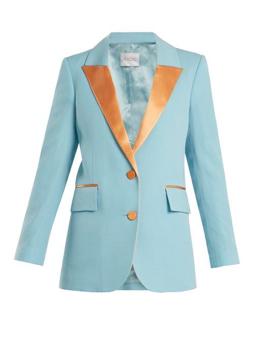 Matchesfashion.com Racil - Tokyo Single Breasted Contrast Lapel Wool Blazer - Womens - Blue Multi