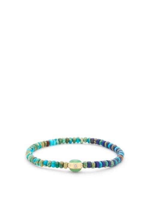 Matchesfashion.com Luis Morais - Bead, Diamond & 14kt Gold Bracelet - Mens - Green Multi