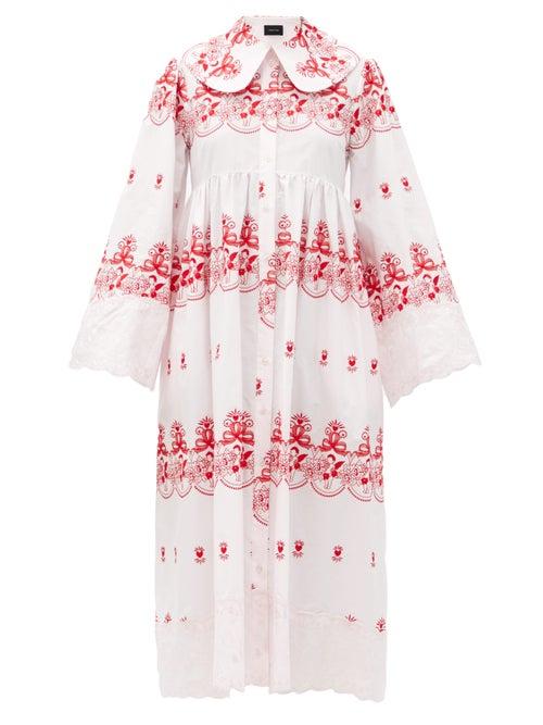 Matchesfashion.com Simone Rocha - Cherub-embroidered Cotton Dress - Womens - Pink Print